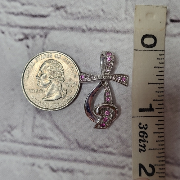 Sing for Joy Sterling Silver Necklace with Cross, Treble Clef & Pink Stones - Picture 6 of 8